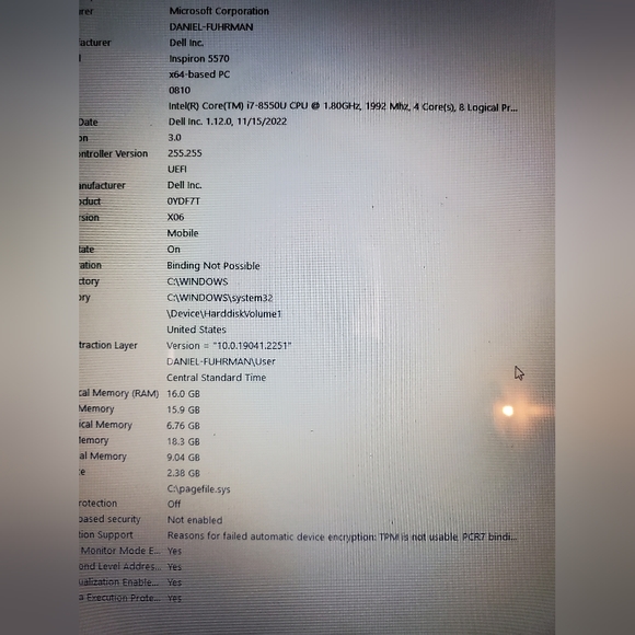 Dell Inspiron 5570 Touch Screen, i7-8550u 16gb 2TB HDD Storage price - Picture 2 of 13